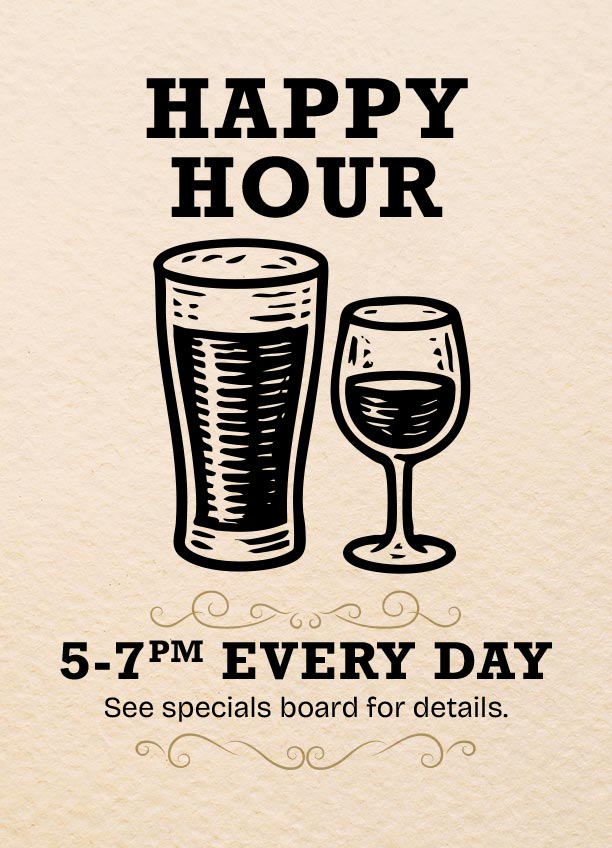 Happy Hour at Elwood Tavern — daily drink specials from 5–7pm.